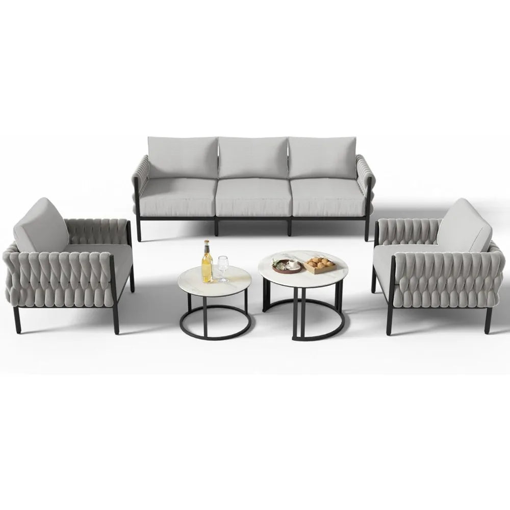 5-Piece Modern Metal Patio Furniture Set Deep-Seat Sofa with Cushions