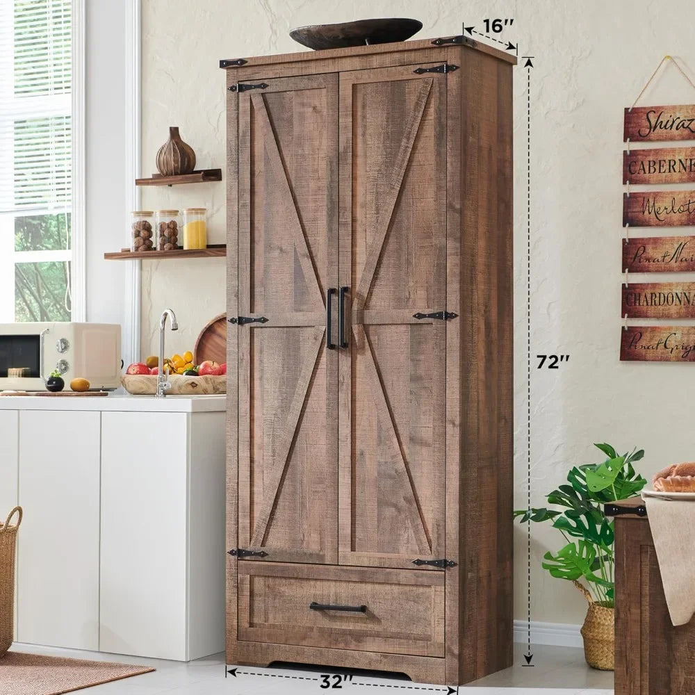 72 Inch Tall Wood Storage Cabinet Farmhouse Kitchen Pantry Cabinet