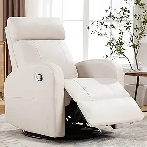 Swivel Rocker Recliner Chair 360° Manual Leather Glider Nursery Chair