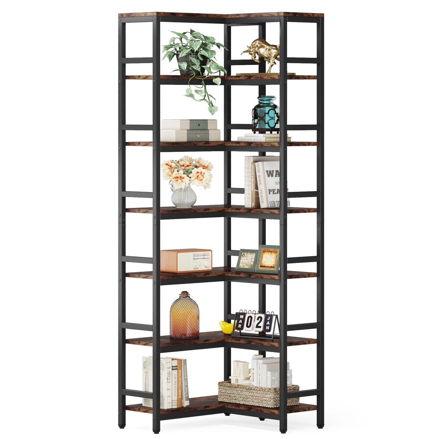 Ljustra 7-Shelf Corner Bookshelf Modern Corner Bookcase Storage Rack