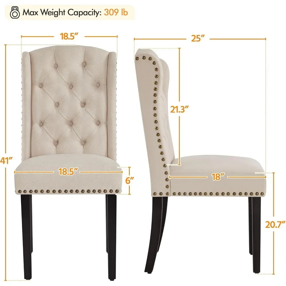 Ljustra Upholstered Dining Chairs Tufted Kitchen Chairs Solid Wood Legs