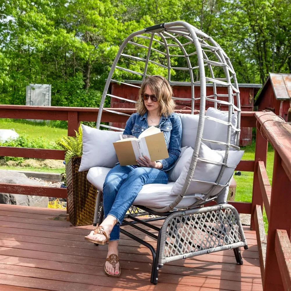 Double Outdoor Egg Chair Glider Rocking Chair for 2 with Cushions