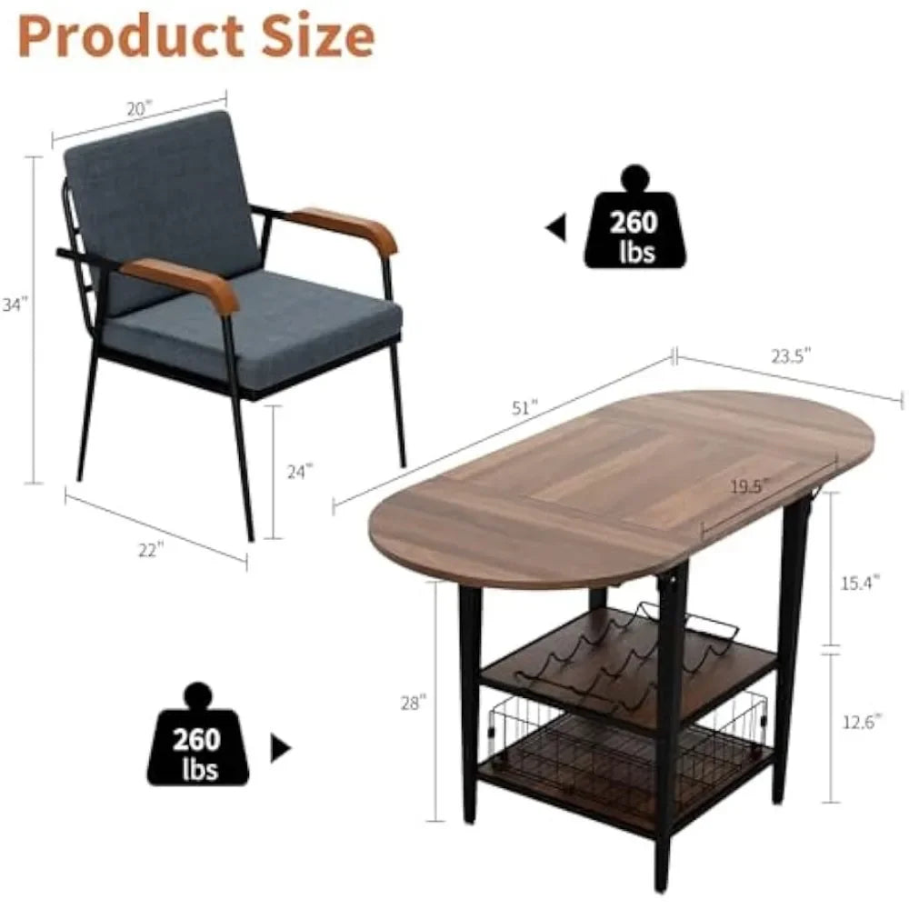 Ljustra 3 Piece Dining Table Set Modern Kitchen Folding Storage Stools