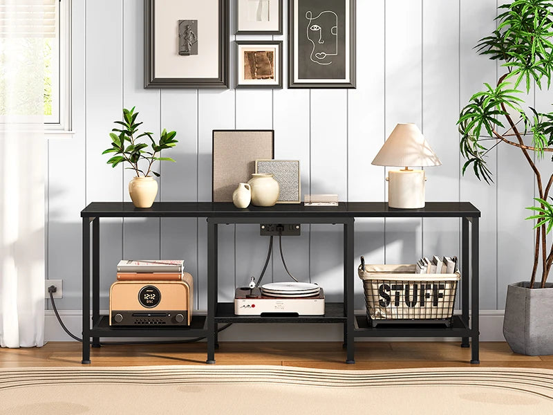 TV Stand with Charging Station LED Entertainment Center for 55 Inch TV