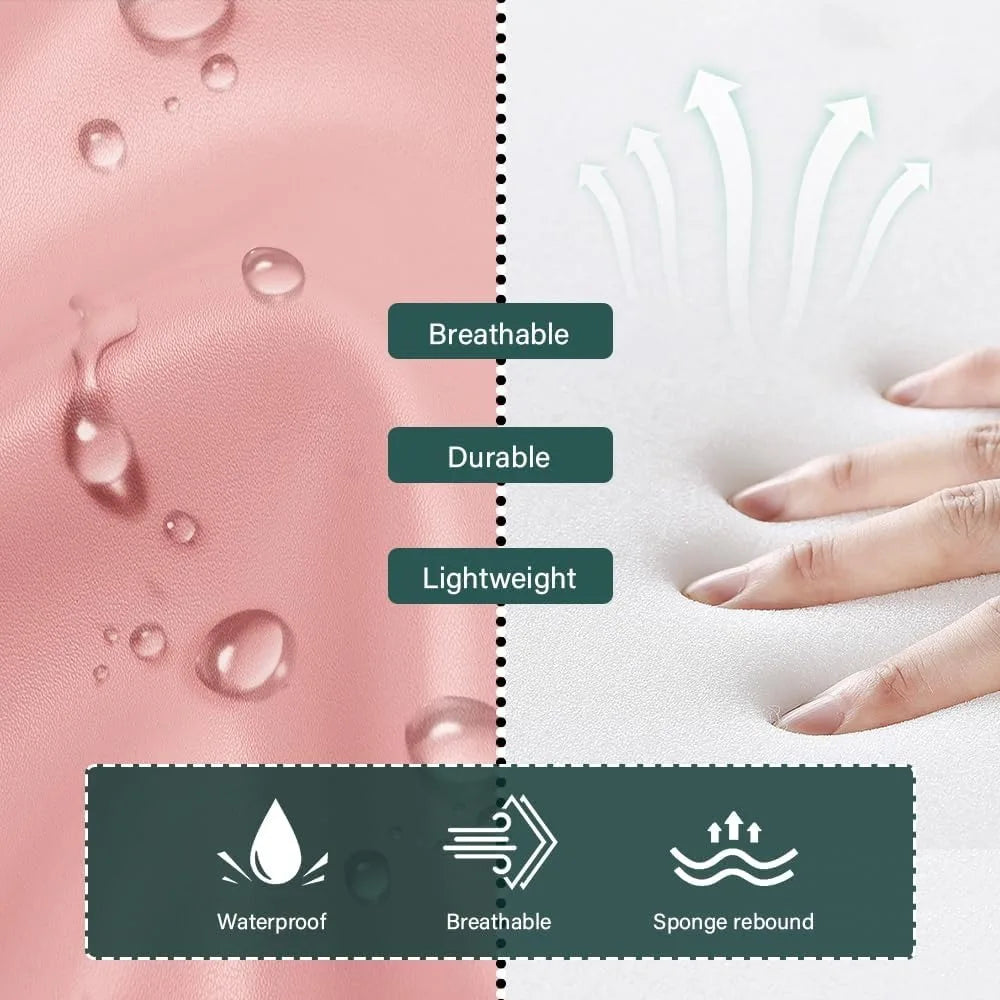 Pink Thickened Vanity Stool Round PU Leather Swivel Adjustable Makeup Chair