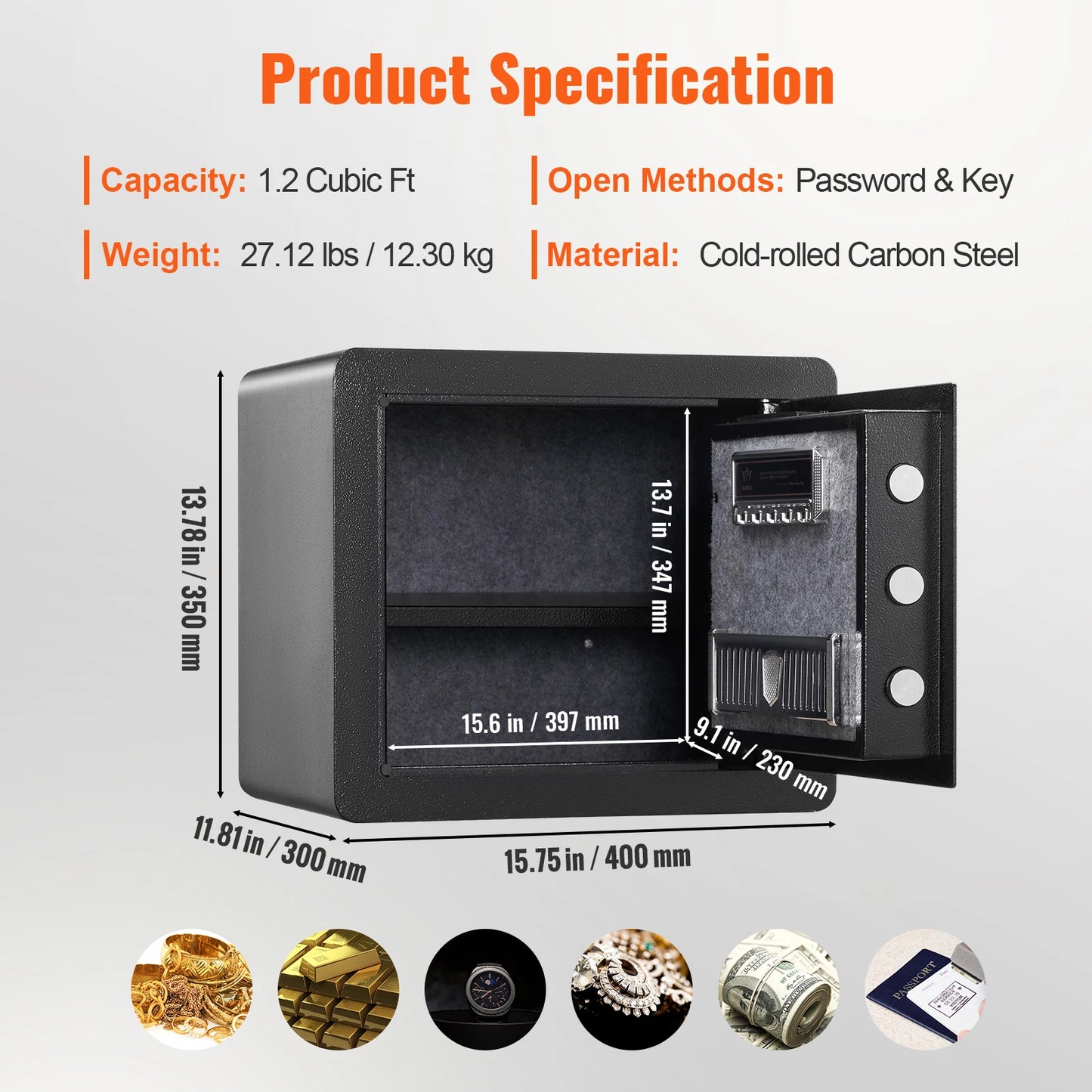 Ljustra 1.2 Cubic Feet Electronic Safe with Digital Access and Override Keys