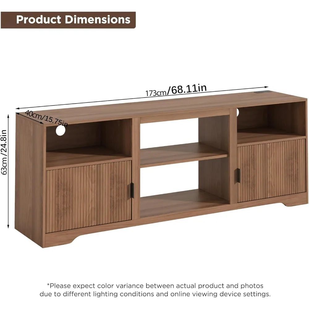 Fluted TV Stand for TVs up to 80" Mid Century Modern Entertainment Center