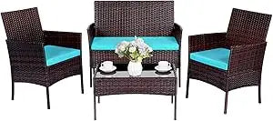Ljustra 4 Piece Patio Furniture Set Outdoor Rattan Conversation Set