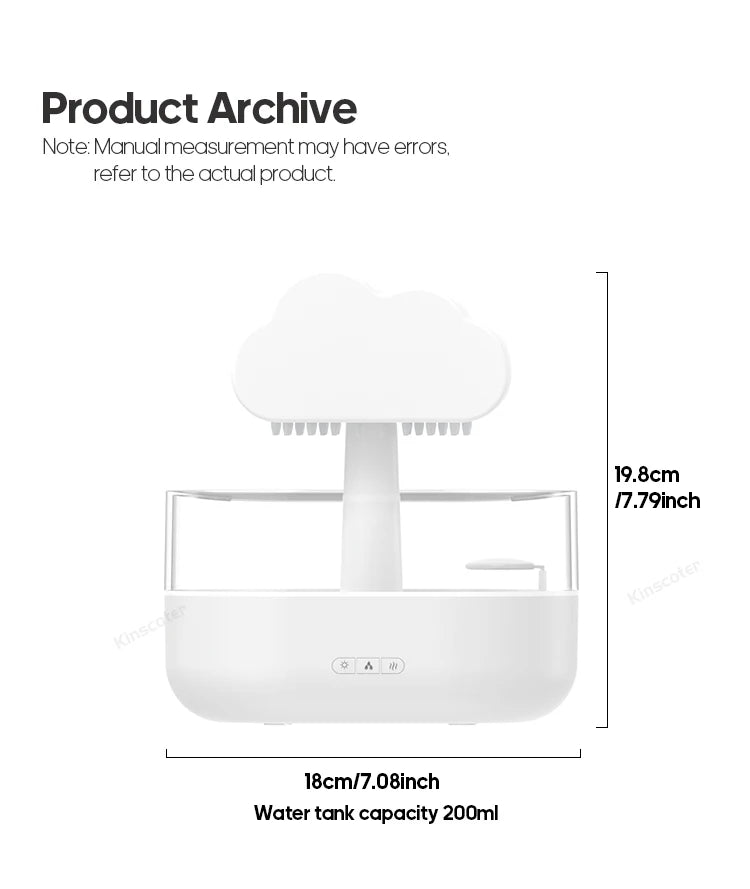 Cloud Air Humidifier Aroma Diffuser Ultrasonic Mist Night Light Rain Sound