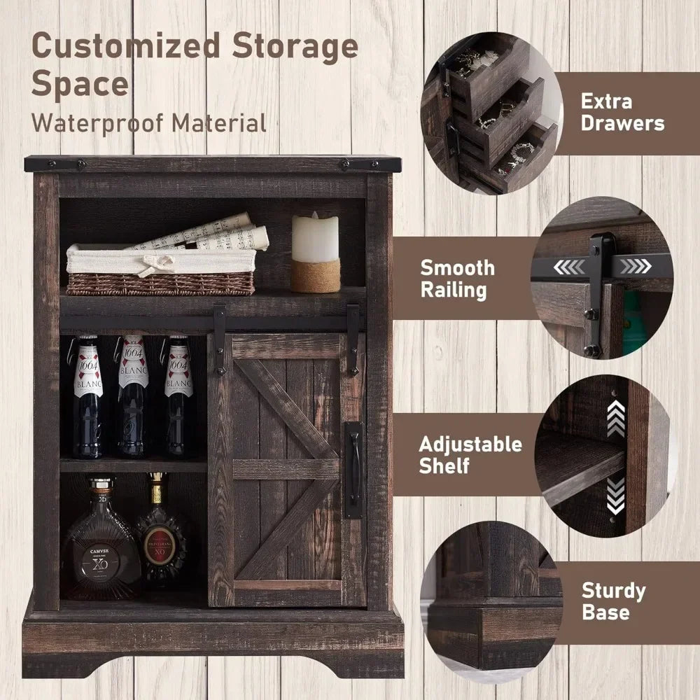 Bathroom Floor Cabinet Farmhouse Storage Cabinet with Sliding Door Drawers