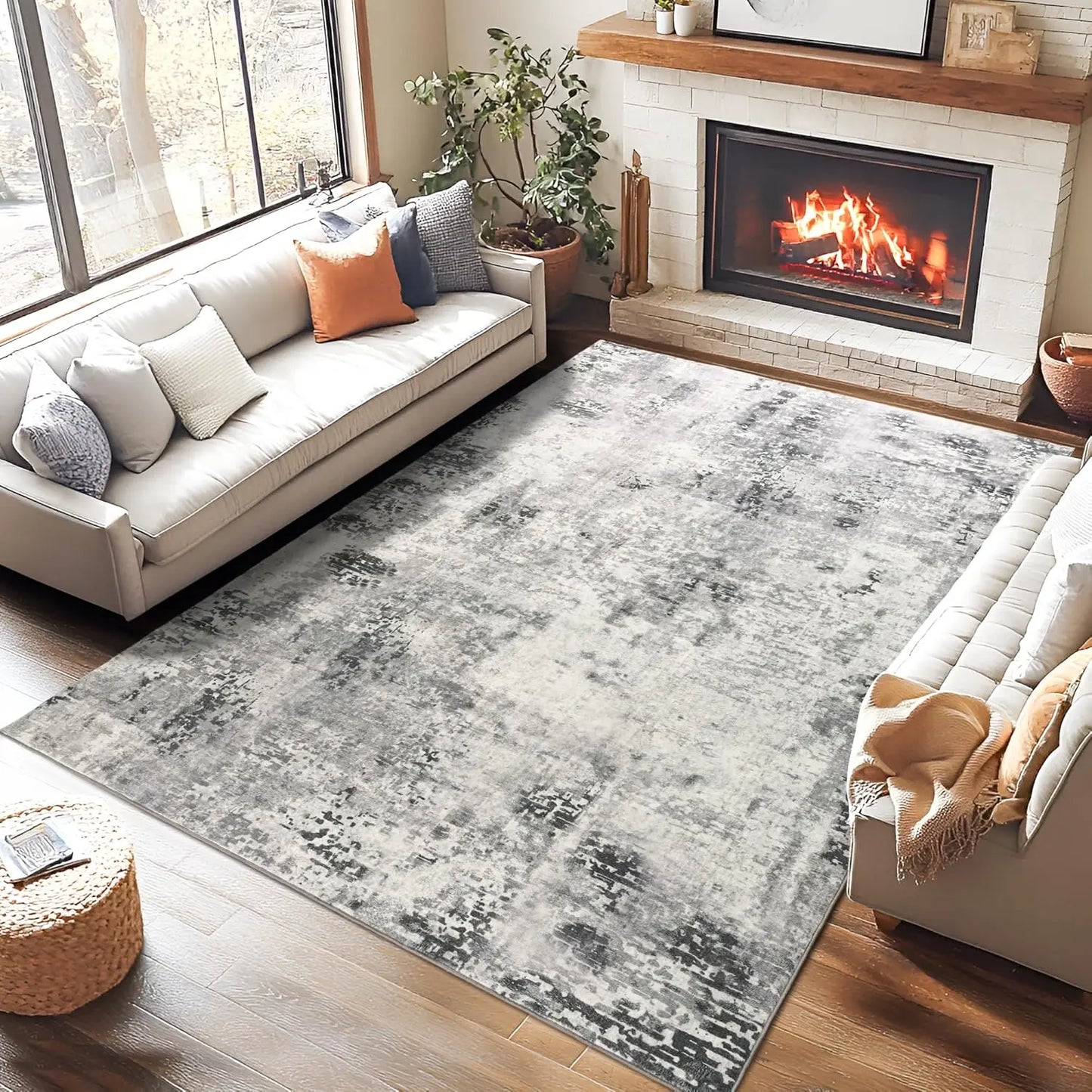 Large Modern Abstract Area Rug Boho Vintage Machine Washable Non Slip