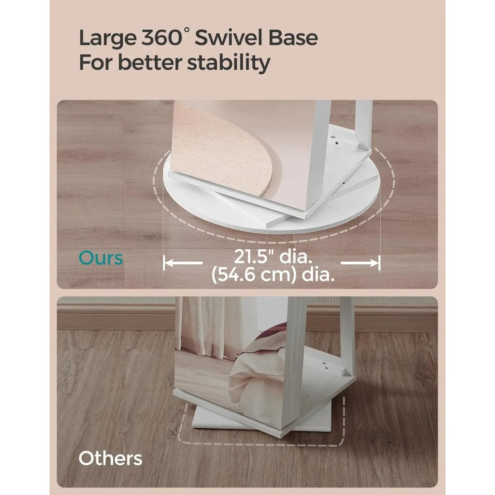 6 LED Lockable Mirror Jewelry Cabinet 360° Swivel Armoire Organizer