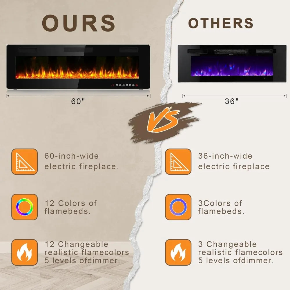 65 Inch Fireplace TV Stand with Open Storage for Living Room