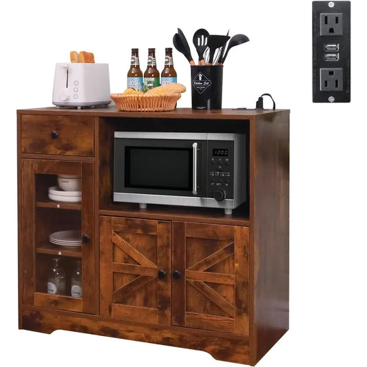 Storage Cabinet with Power Outlet 35" Modern Sideboard Buffet Cabinet