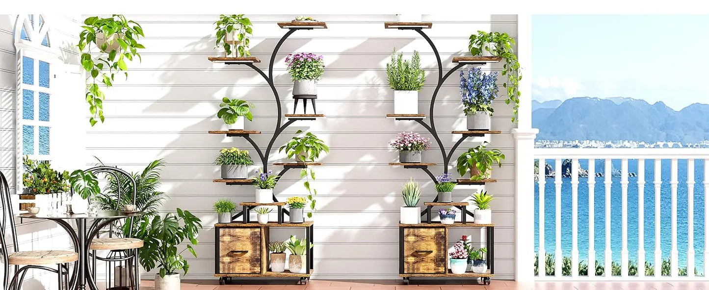 65 Inch Indoor Plant Stand with Grow Lights Tiered Metal Shelf with Wheels