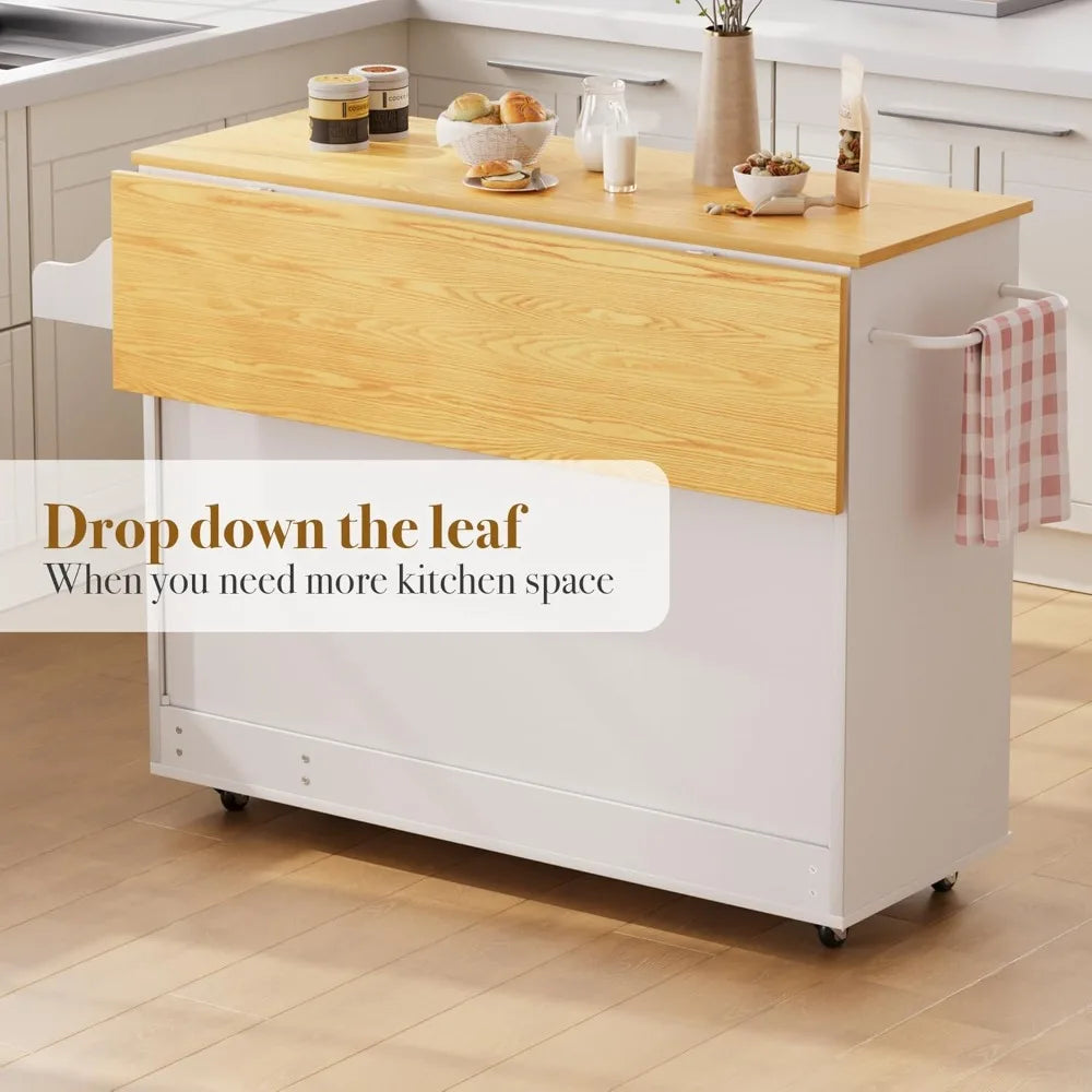 Kitchen Island with Storage Rolling Cart 3 Drawers Adjustable Shelves