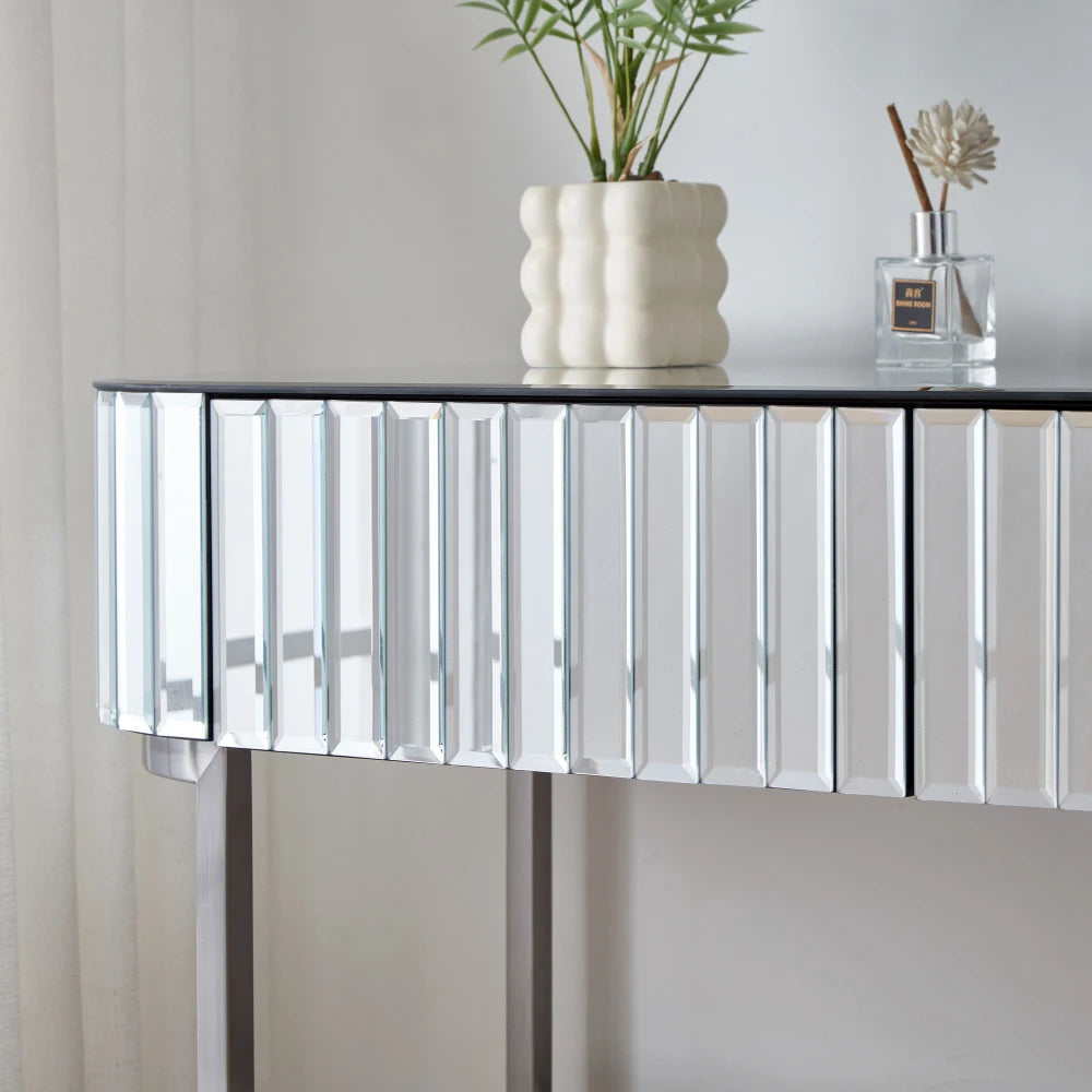 33.9" Mirrored Makeup Vanity Desk with LED Mirror and Storage Drawers