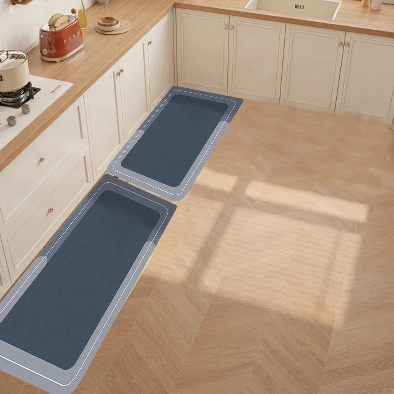 Blue Grey Diatomaceous Earth Kitchen Floor Mat Slip Resistant Dirt Resistant