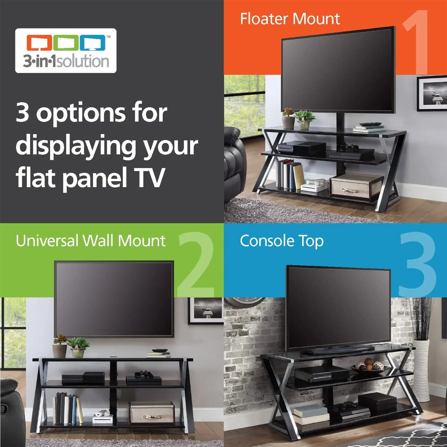 3-in-1 Television Stand for TVs up to 70 Inch Modern Design
