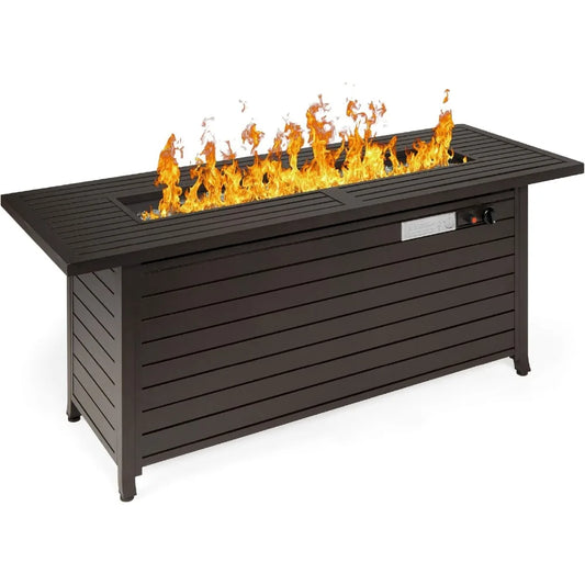 57in Outdoor Propane Gas Fire Pit Table with Aluminum Cover and Storage
