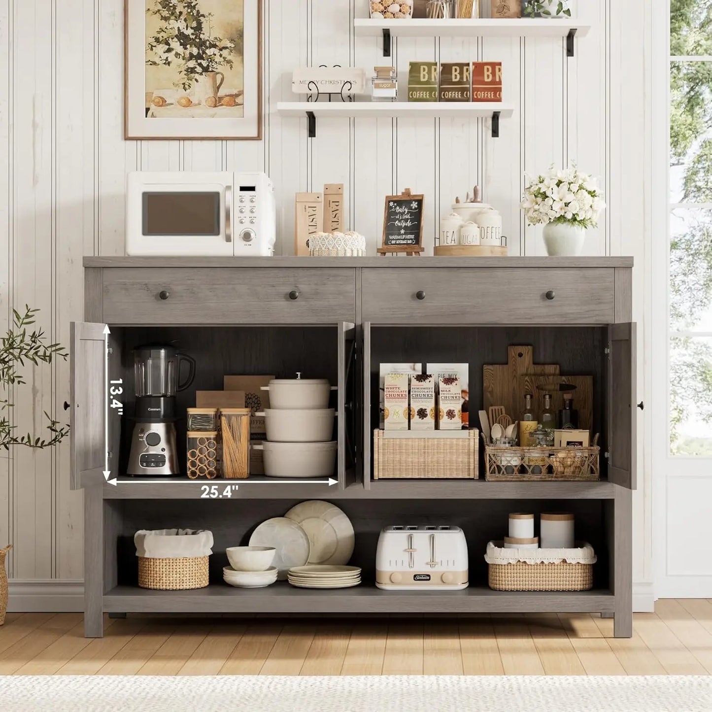 55 Inch Buffet Sideboard Cabinet Storage Kitchen Living Room Coffee Bar