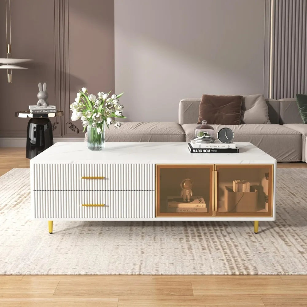 Ljustra Modern Coffee Table with Storage Drawers and Multi-Color Lighting