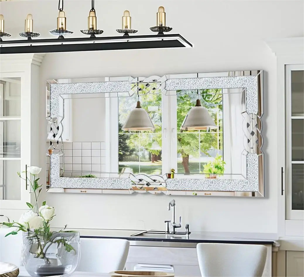 Large Crystal Crush Diamond Mirror Vanity Wall Decor for Bedroom Living Room