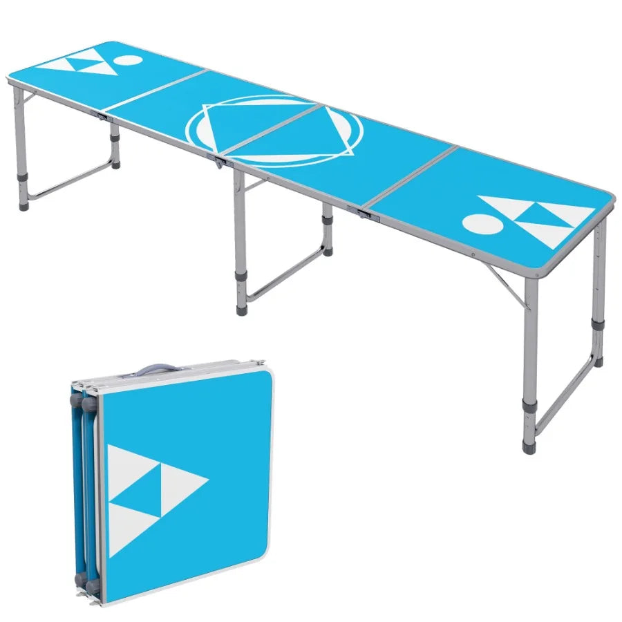 8ft Portable Beer Pong Table Adjustable Legs Folding Camping Table