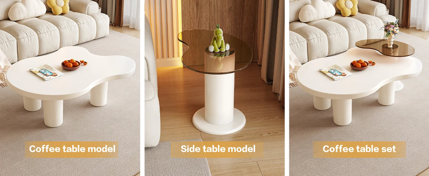 Modern Nesting Coffee Tables Set of 2 Glass Top Irregular Design