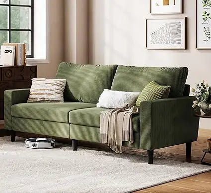 79" Corduroy Loveseat Sofa, Adjustable Seat Depth, Green Couch, Comfy 2–3 Seater
