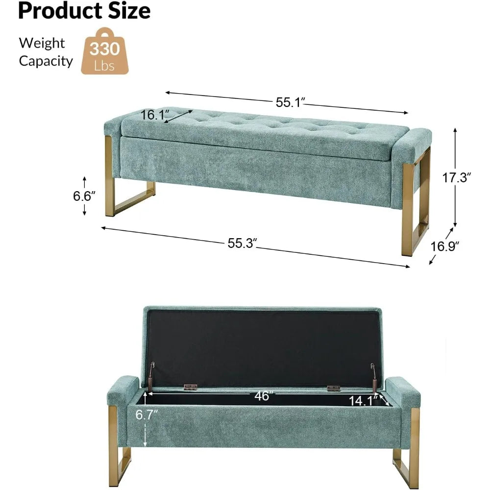 EcoHarbor Modern Bedroom Bench Upholstered Storage Ottoman Gold Legs