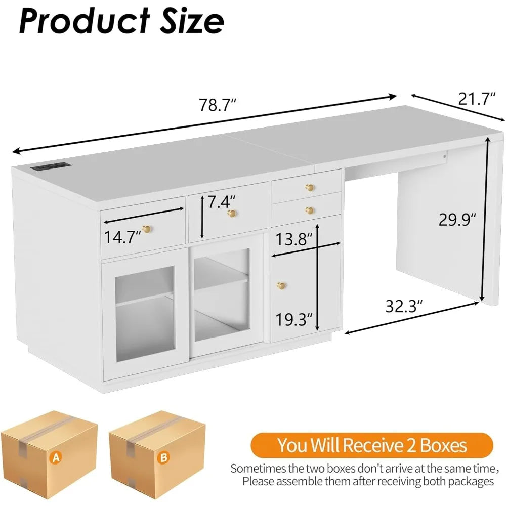 Kitchen Island with LED Light and Storage Drawers Breakfast Bar