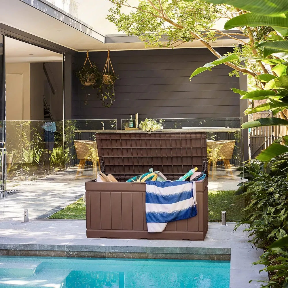 Ljustra 83 Gallon Outdoor Waterproof Storage Box Lockable Resin Bench