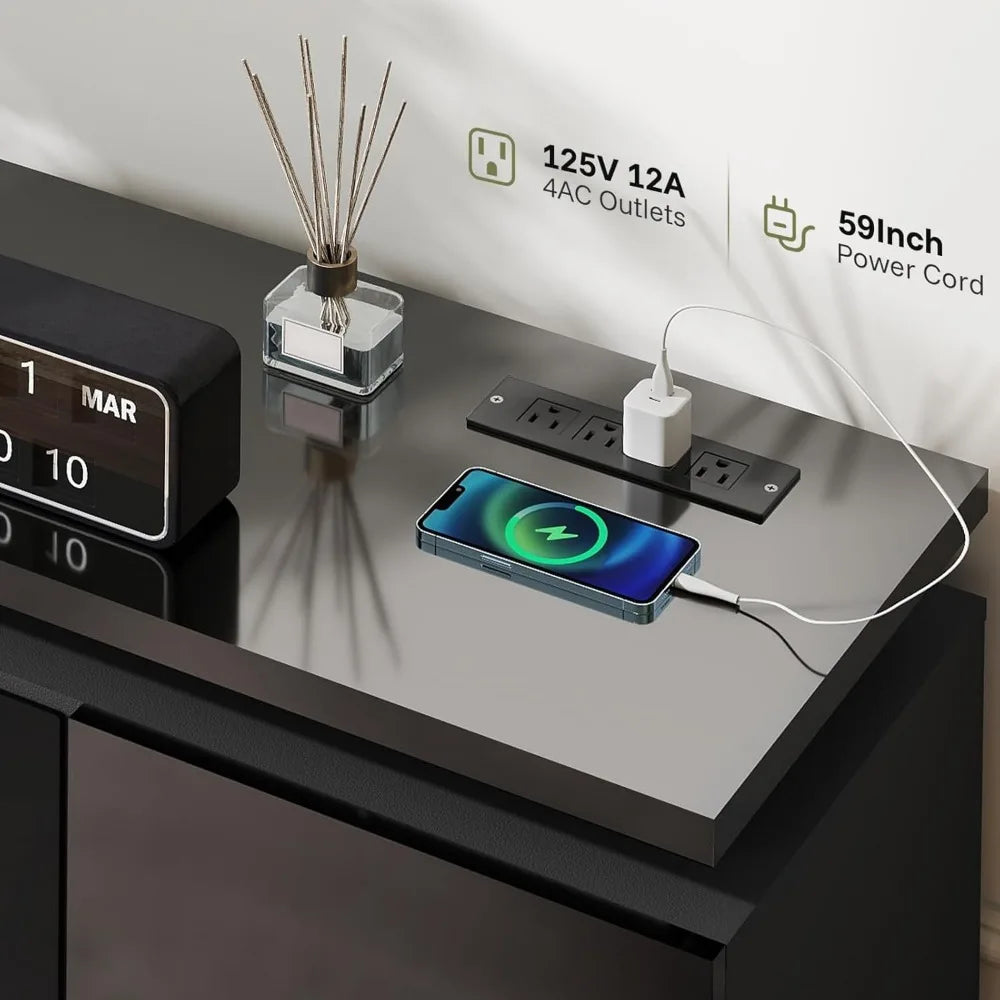 Fireplace TV Stand for 85 Inch TVs with RGB LED Lights and 4 Outlets