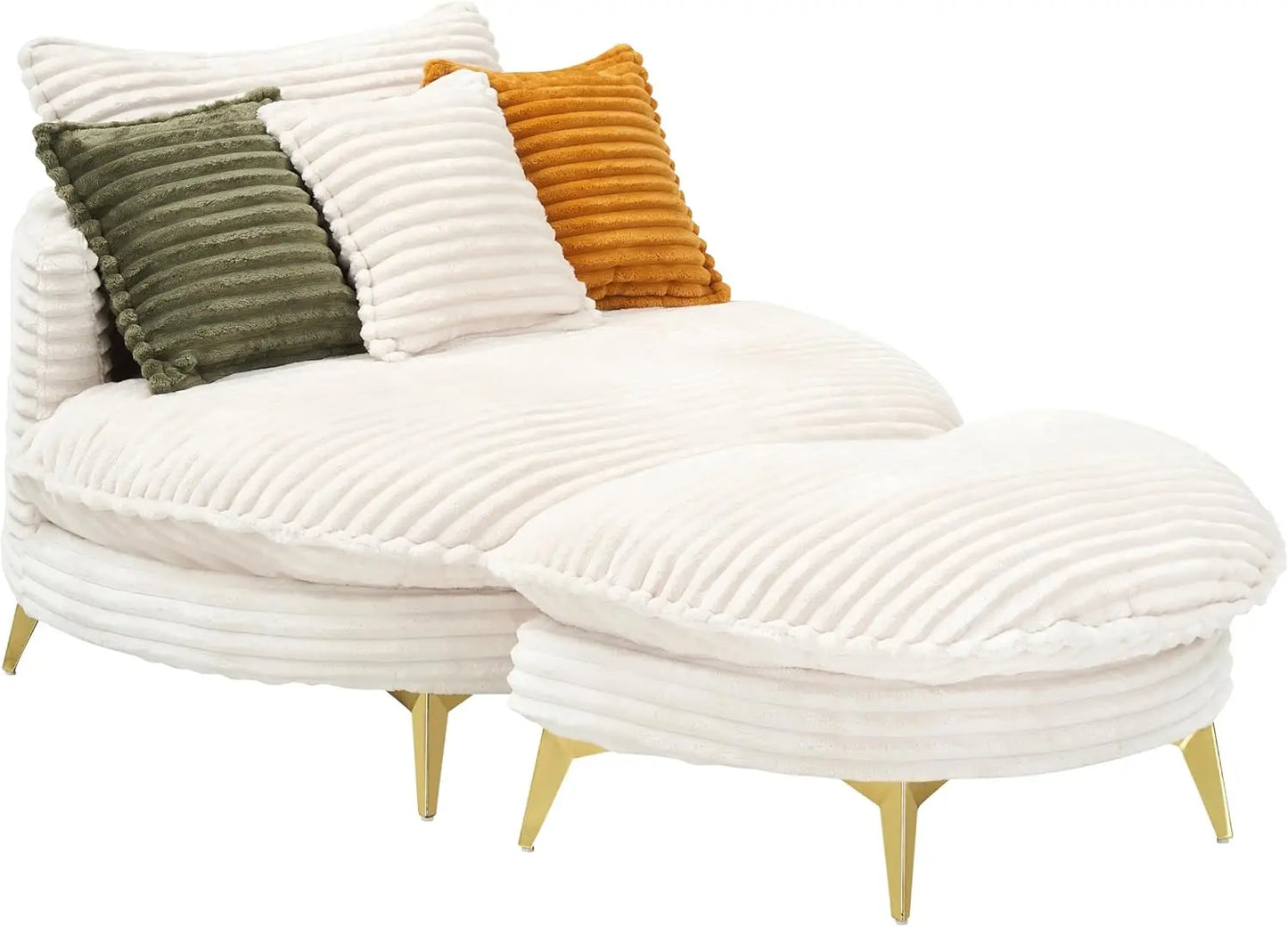 Mid-Century Modern Sofa Chaise Lounge Corduroy Fabric Metal Legs