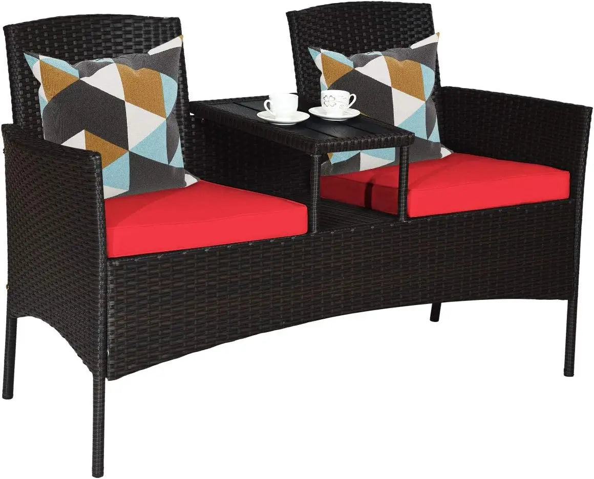 Garden Conversation Furniture Set Modern Rattan Bench with Cushions