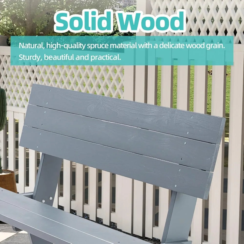 All-Weather Wood Picnic Table Bench Set Convertible Dining Outdoor