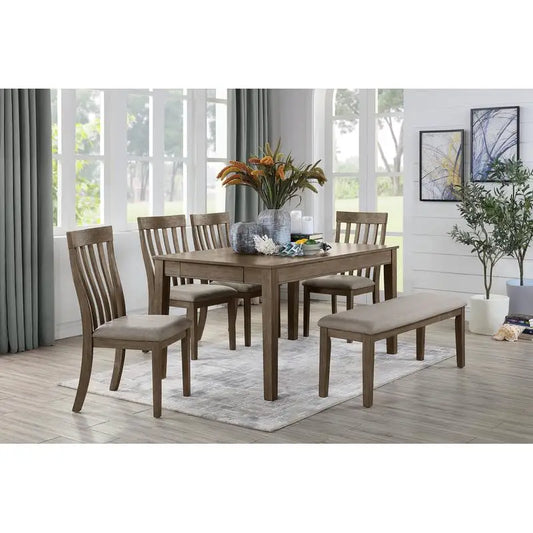 Country Casual 6-Piece Dining Set with Table Drawers Bench Chairs