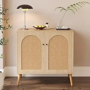 Storage Cabinet Rattan Doors Oak Buffet Sideboard Adjustable Shelf