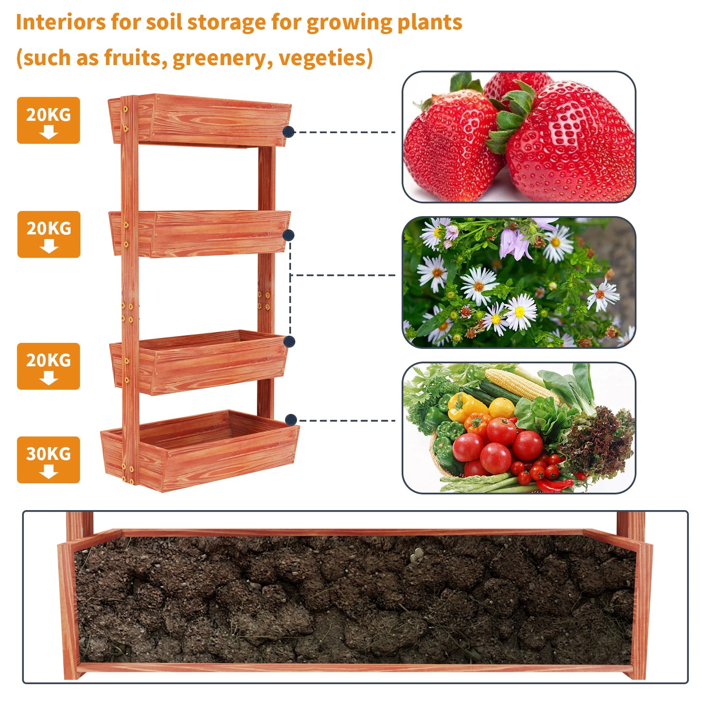 Extra Large 4 Tier Raised Garden Bed Solid Wood Vertical Planter Box