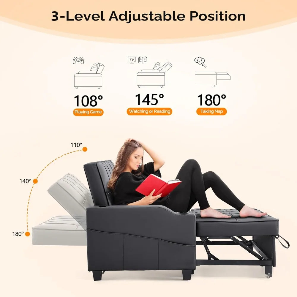 Ljustra Convertible Loveseat Sleeper Sofa Bed with USB Ports and Cup Holders