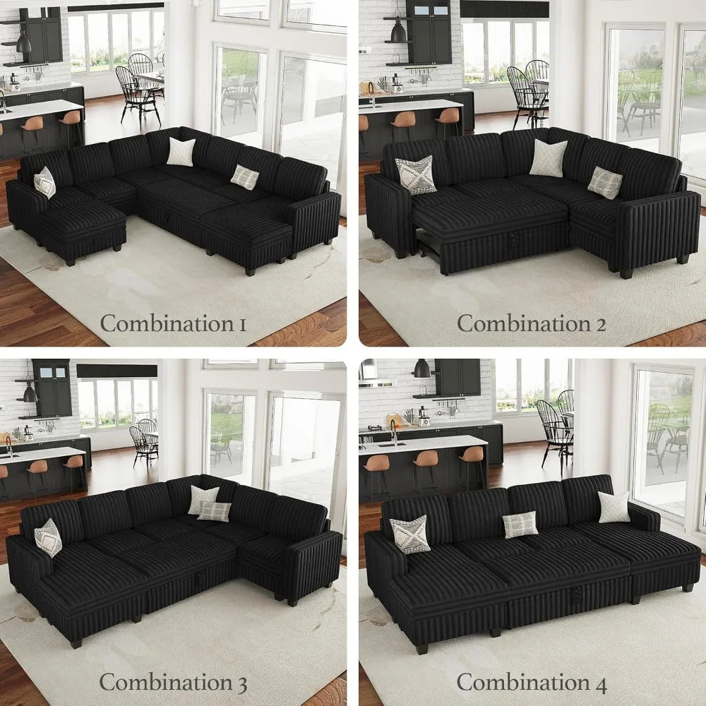 Ljustra Corduroy Fabric Loveseat Module Sectional Couch with Storage