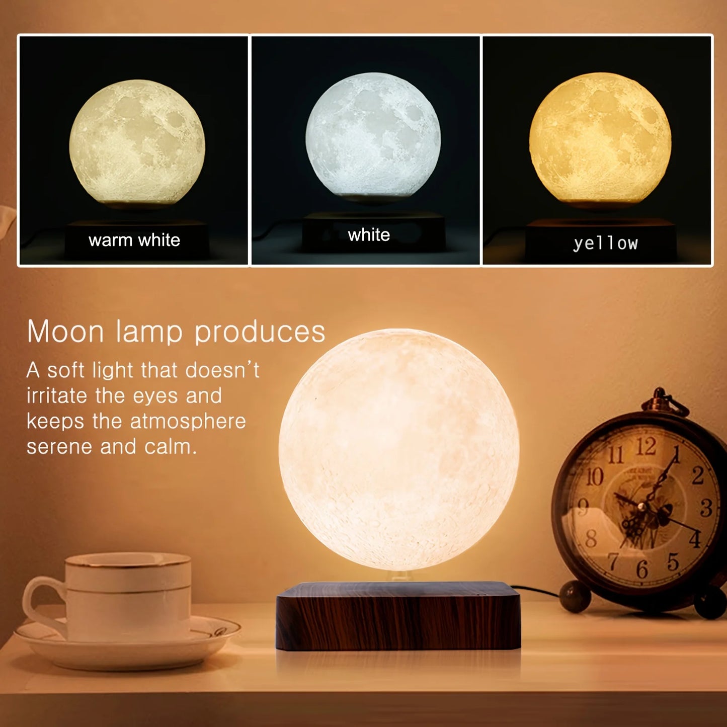 Magnetic Floating Moon Lamp with 3 Color LED Night Light Unique Gift