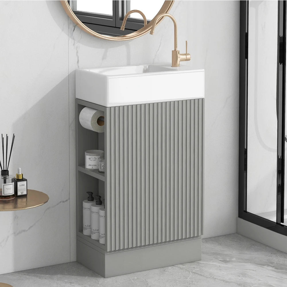 18.6 Inch Bathroom Vanity with Sink and Two-Tier Shelf Left Right Orientation