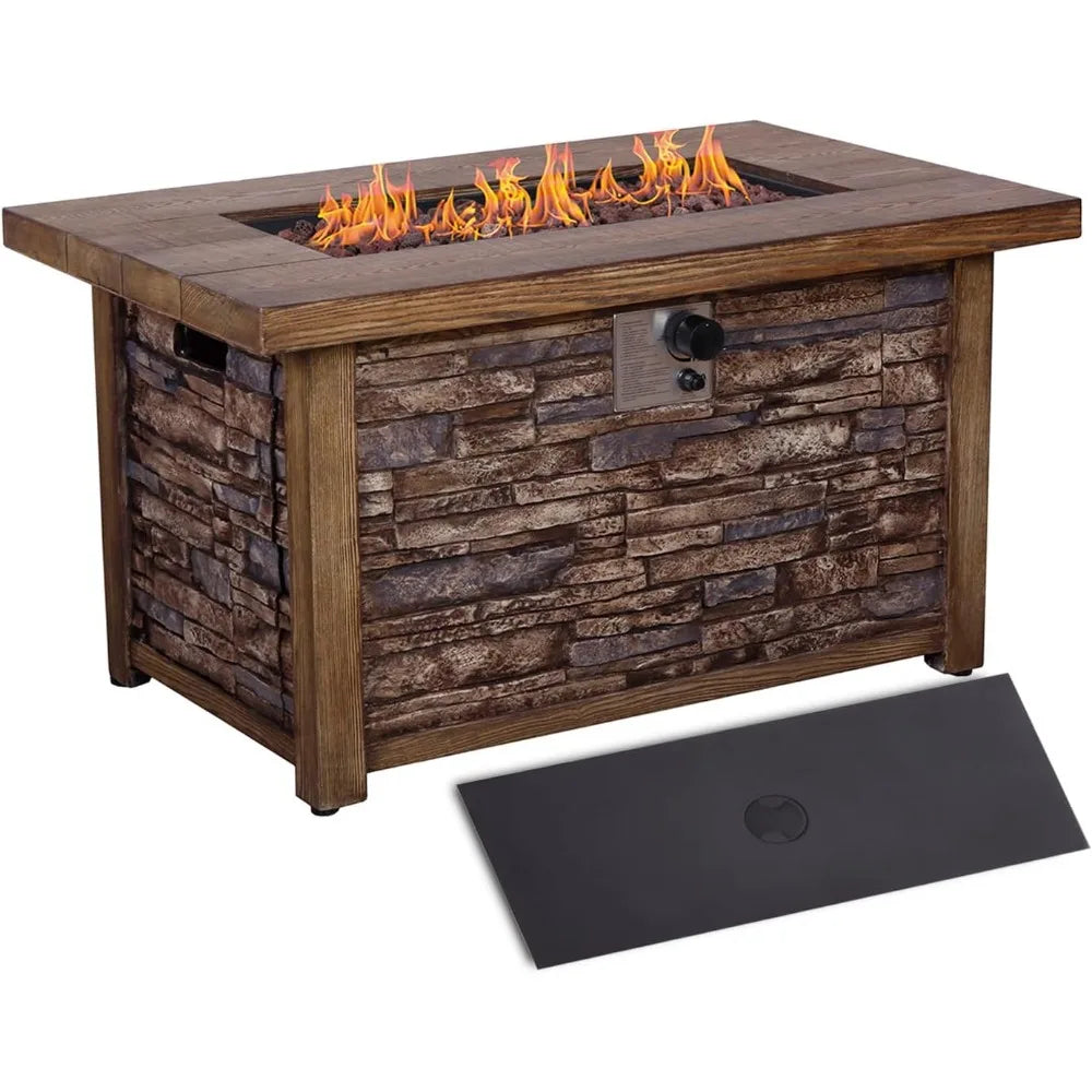 Ljustra Outdoor Rectangular Propane Fire Pit Table 50000 BTU Weather Cover