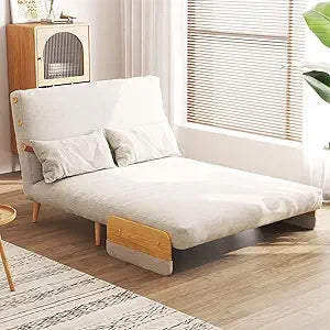 Convertible Sleeper Chair Bed 3-in-1 Futon Sofa w/ Arms & Pillow Linen Couch