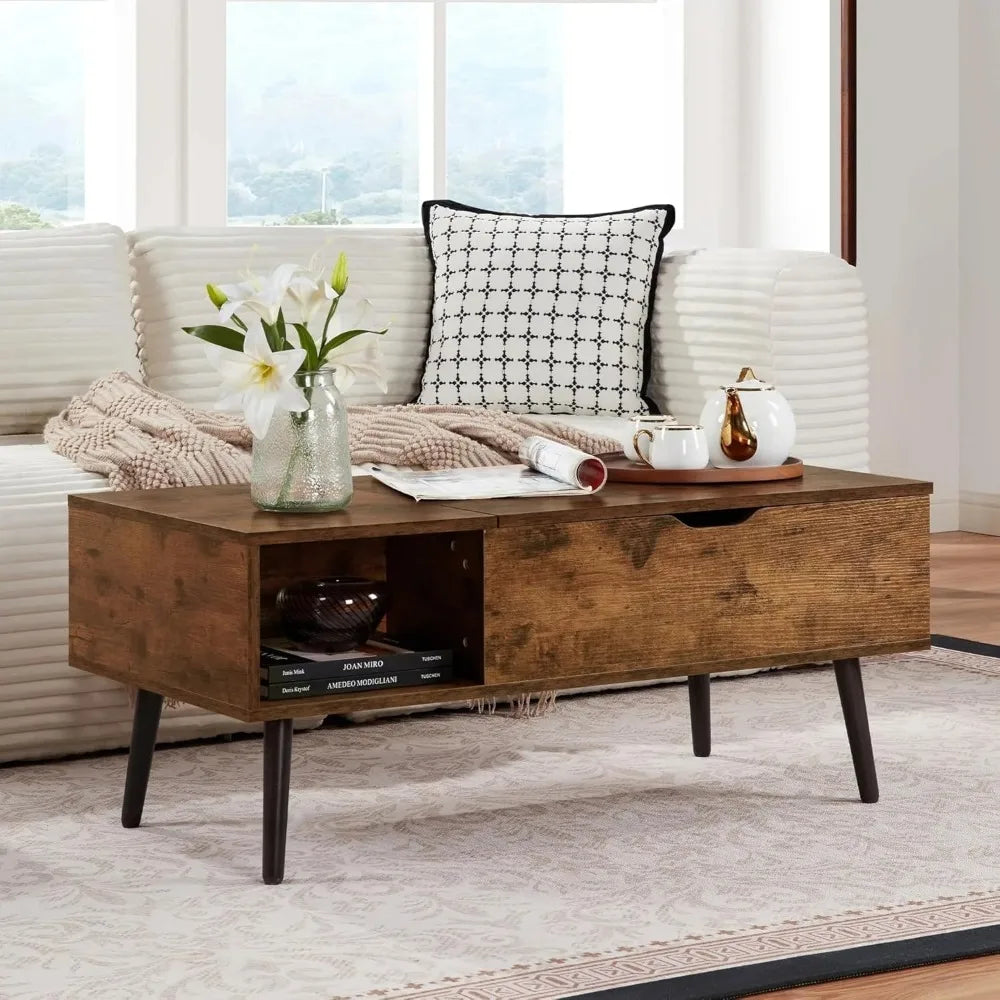 39 Inch Lift Top Coffee Table with Hidden Storage Compartment Modern Design