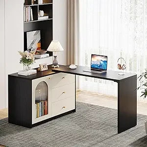 L Shaped Computer Desk with Drawers Modern Corner Office Desk
