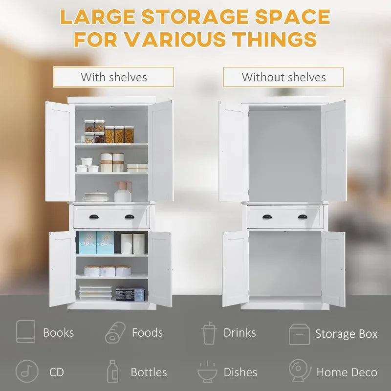 Ljustra 72.5 Inch Kitchen Pantry Cabinet with Adjustable Shelves and Drawers