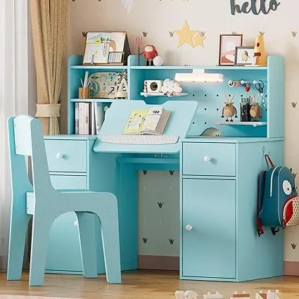 Kids Desk and Chair Set Tiltable Desktop Multi Functional Study Table